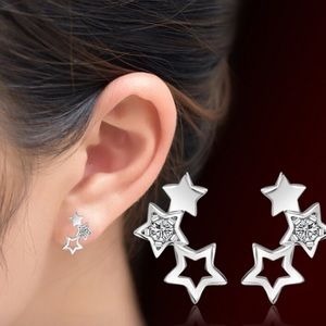 1-LEFT AVAILABLE 925 Hollow Star  Stud Earrings